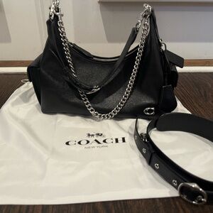 Coach Black Leather Cargo Juliet 30 Shoulder Bag with Removable Silver Chain